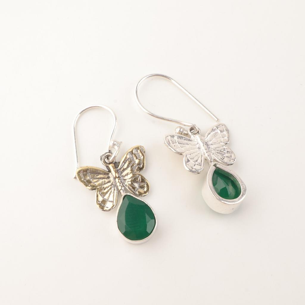 Green Onyx Gemstone 925 Stamped Silver Jewelry Handmade Partywear Earrings 1.3" EE-155-17