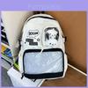 School Backpack Large Capacity Student Nylon With Letter Print And Transparent Layer Design For School Use