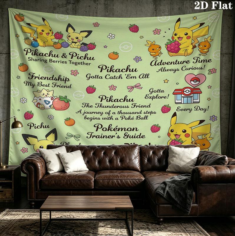 Pokemon Wall Tapestry Aesthetic Wall Hanging Printed Fabric Blanket Decorative Tapestries For Bedroom Living Room Home Decor