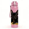 1PC Black French Bulldog Bust 750ml Color Plastic Sports Water Bottle Leakproof Flip Straw Lid For Sports Office Home Use