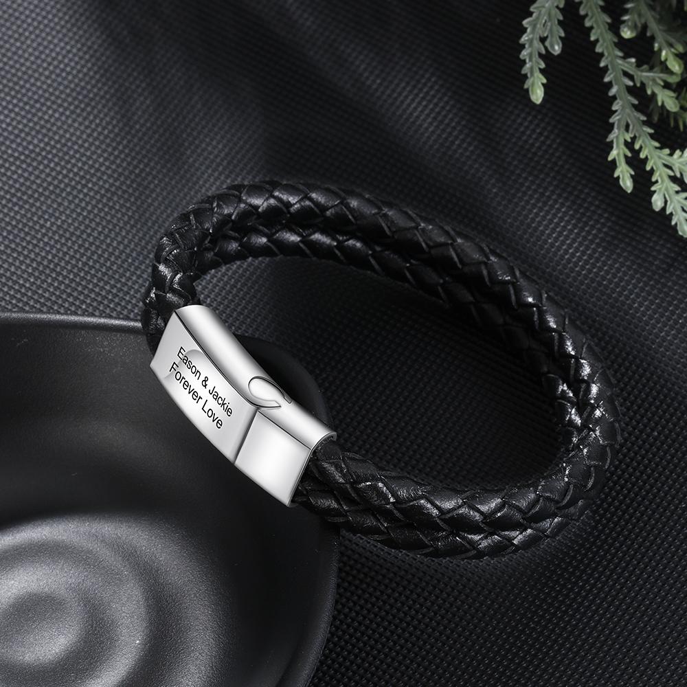 Personalized Bracelets Engraving Stainless Steel Jewerly Customized Names Men Layer Braided Rope Bangle Souvenir Gift Idea Father (Ba103197 )Trendy