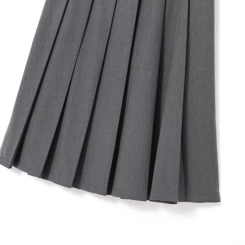 Vintage šedý oblek sukně do A Dámské jarní podzimní vysokoškolský styl s vysokým pasem skládaná střední délka sukně dámská