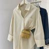 Polo-Kragen Langarm Baumwolle Freizeitblusen für Damen Mode Neu Uni Mittellang Sonnenschutzhemden Damen Locker Büro Damen Weißes Hemd Oberteile 25348