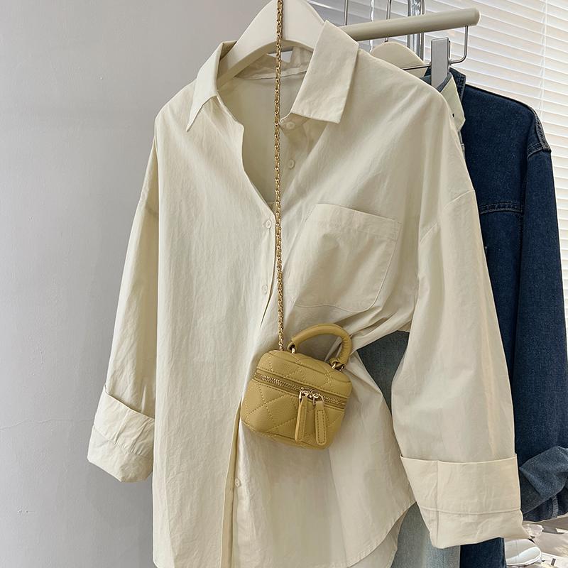 Polo-Kragen Langarm Baumwolle Freizeitblusen für Damen Mode Neu Uni Mittellang Sonnenschutzhemden Damen Locker Büro Damen Weißes Hemd Oberteile 25348