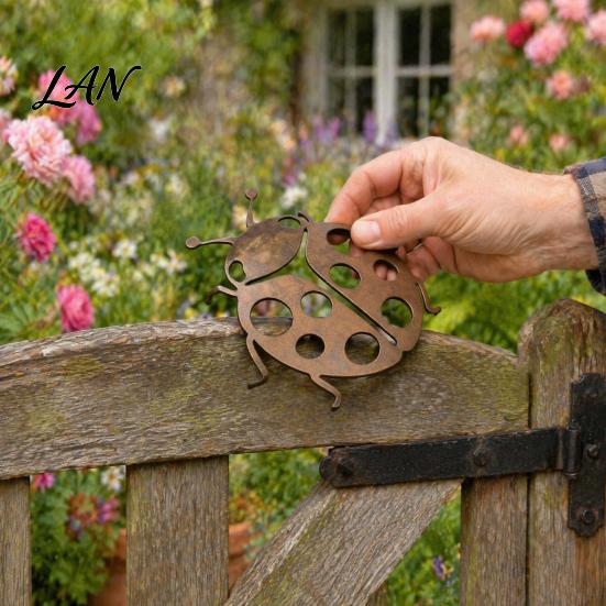 Ladybug Garden Ornament Metal Decor for Outside, Cute Ladybugs Yard Art Lawn Patio Ornaments, Wall Sculptures & Statues, Outdoor Fence Decorations