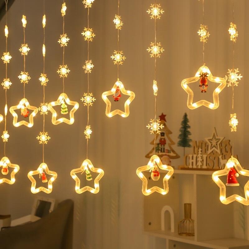 Christmas LED Snowflake & Star Curtain String Lights