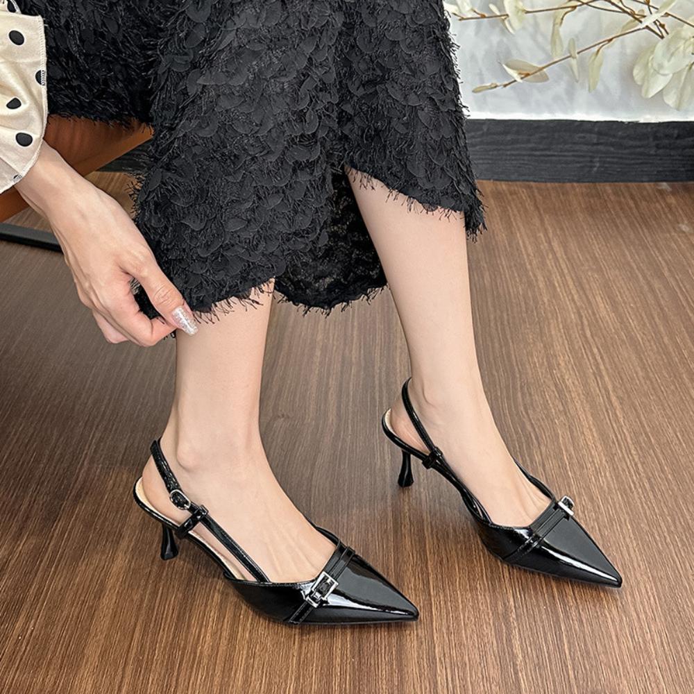 Fashion Bare Colored High Heels French Toe Sandals Women's Summer Temperament Sexy Pointed High Heels Thin Heels Back Strap Pumps Women