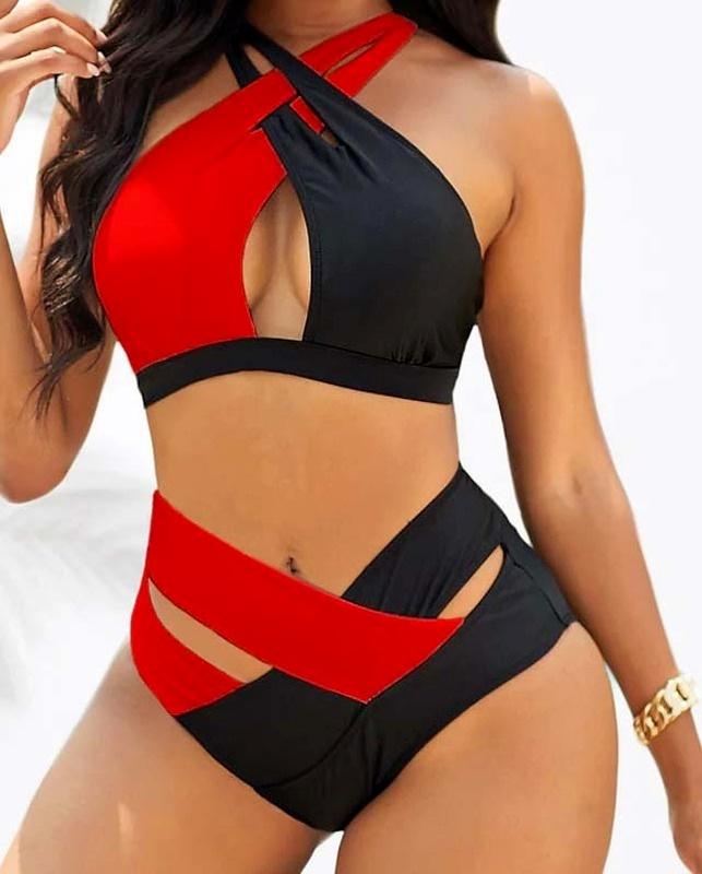 Módní bifurkace 2022 Nové plavky Jednobarevné Slim Fit Šití Plavky Křížek s vysokým pasem