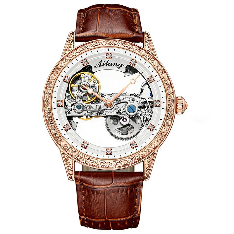 Vintage Tasarım AILANG Yeni Tourbillon Mekanik Erkek Saati Lüks İskelet Otomatik Saat Spor Su Geçirmez Saat Erkek saat