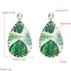 Women Double-sided Palma Print Drop Earrings Titanium Steel Zircon Crystal Droplet Leather Bohemia Ear Ornaments