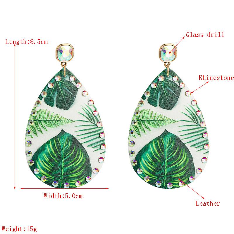 Women Double-sided Palma Print Drop Earrings Titanium Steel Zircon Crystal Droplet Leather Bohemia Ear Ornaments
