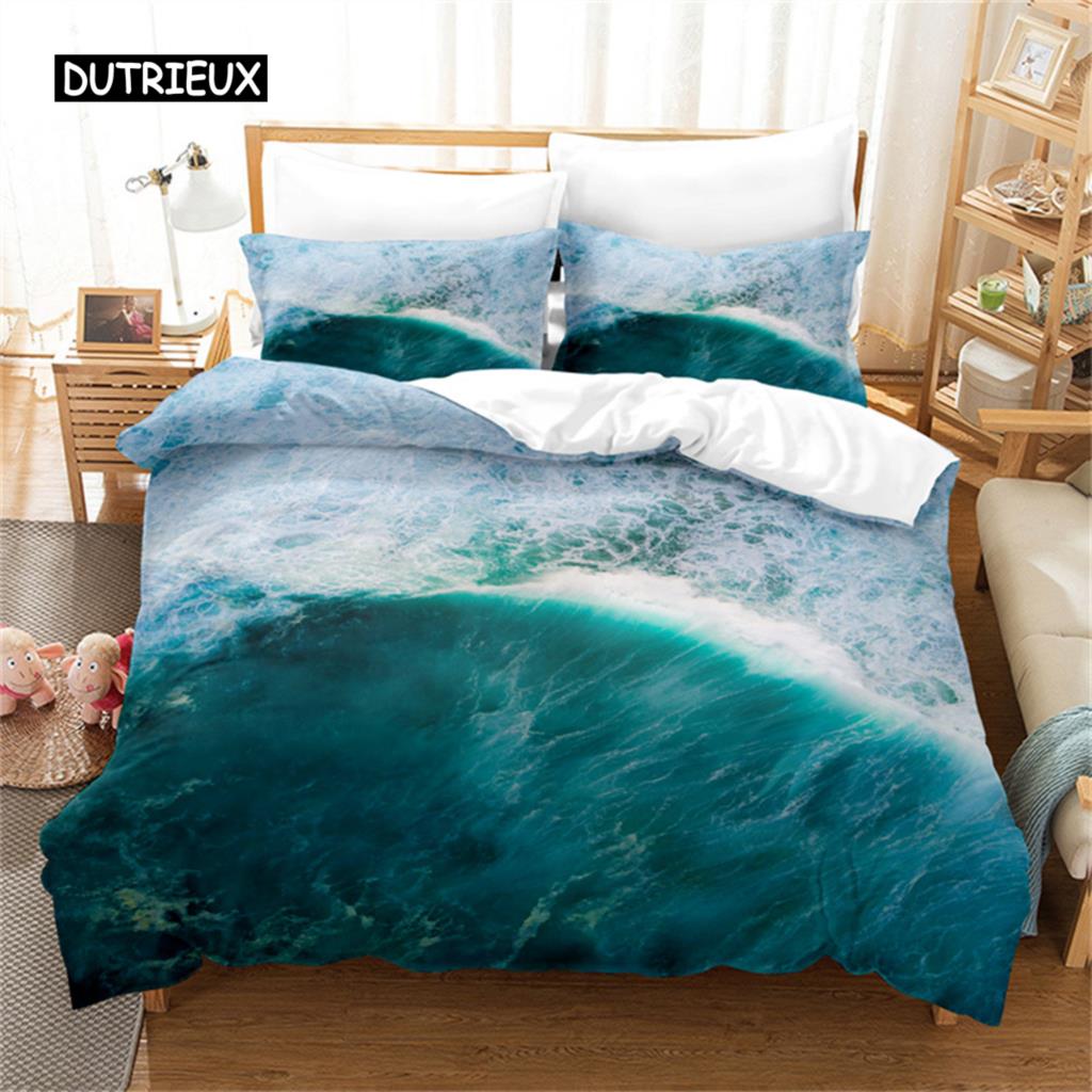 Blue Sea Duvet Cover Ocean Hawaiian Waves Landscape Bedding Set Comforter Cover Set for Boy Girls Bedroom Decor Bedding Sets