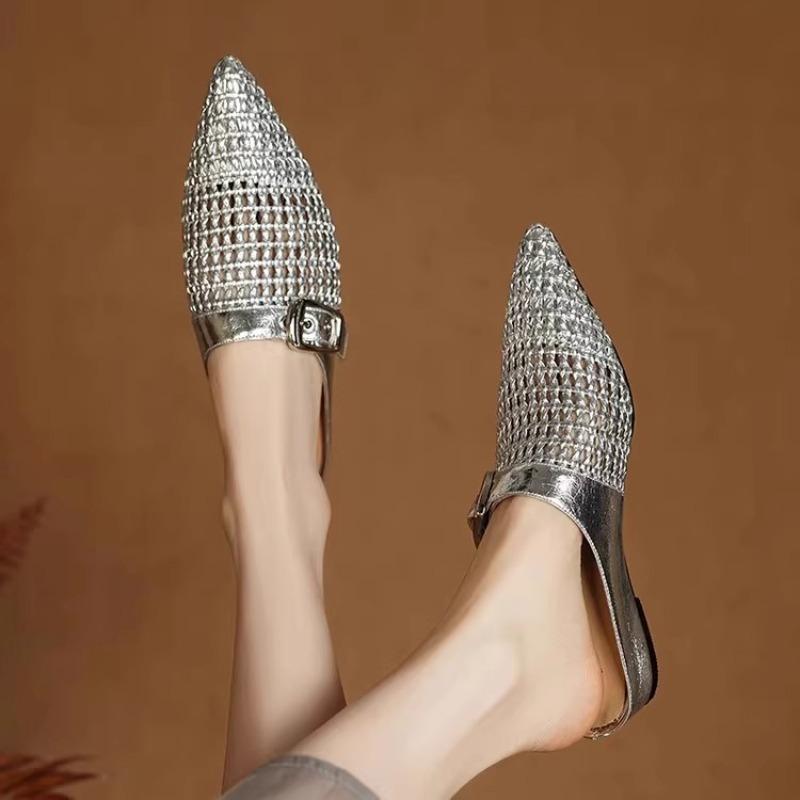 Fashion Pointed Toe Women Slippers Fashion Mules Shoes Elegant Sandals Slingback Weave 2025 Designer New Casual Dress Zapatillas Mujer