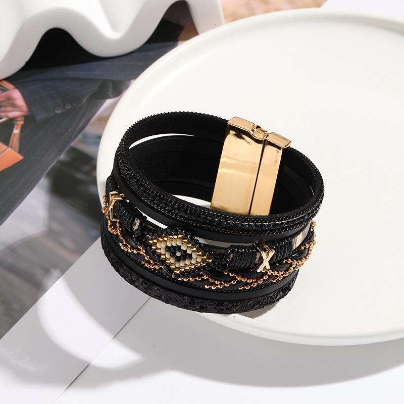 Böhmisches handgefertigtes gewebtes Lederarmband mit Augenperlen - Damen Einfacher Schmuck