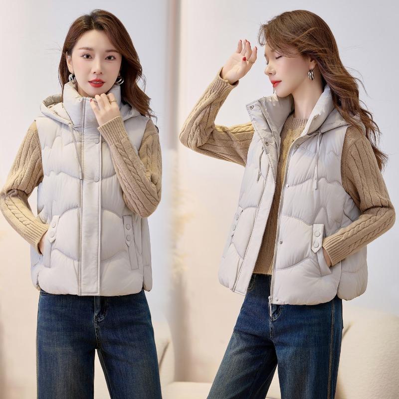 Cangzhou autumn and winter new hooded outer wear down cotton vest large size warm vest cotton vest thickened cotton vest women
