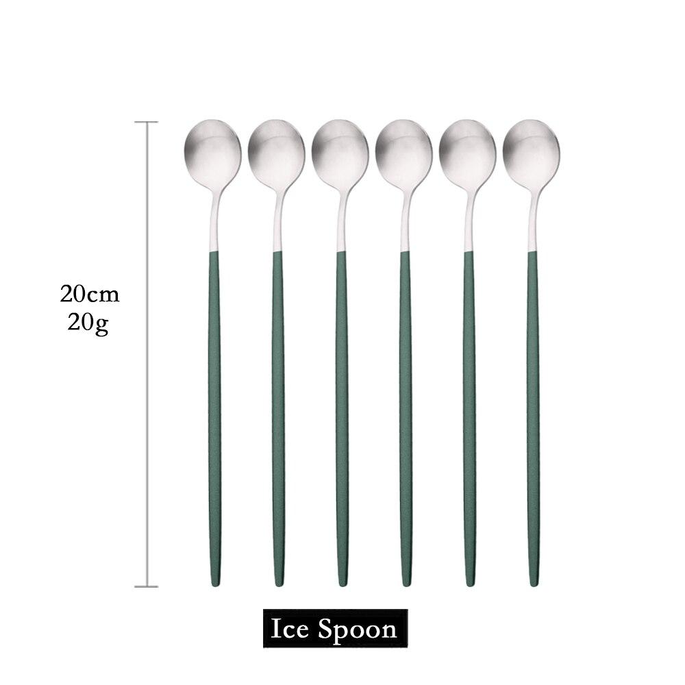 6pcs/set Long Handled Stainless Steel Coffee Spoon Ice Cream Dessert Tea Spoon Mixing Stirring Cooking Long Handle Spoon Tableware