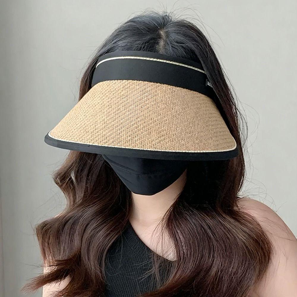Plaited Design Foldable Bucket Hat Woven Straw Straw Hat Visor Design Beach Hat  Sun Protection