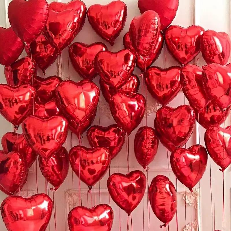 100/5PCS Red Heart Love Balloons Inflatable Aluminum Foil Balloon for Birthday Party Ornament Valentine's Day Wedding Party Gift