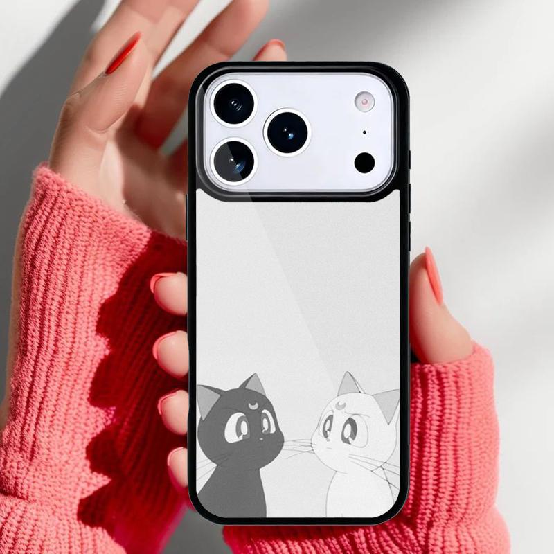 Anime Moon Cat Phone Case for iPhone 17 16 15 14 13 Pro Max Back Cover for 12 11 Pro Coque