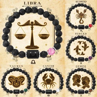 Bracelet en Pierre Naturelle 12 Signes du Zodiaque Gémeaux Capricorne Cancer Vierge Lion Bracelet Dames Hommes Bijoux Amitié Bracelets