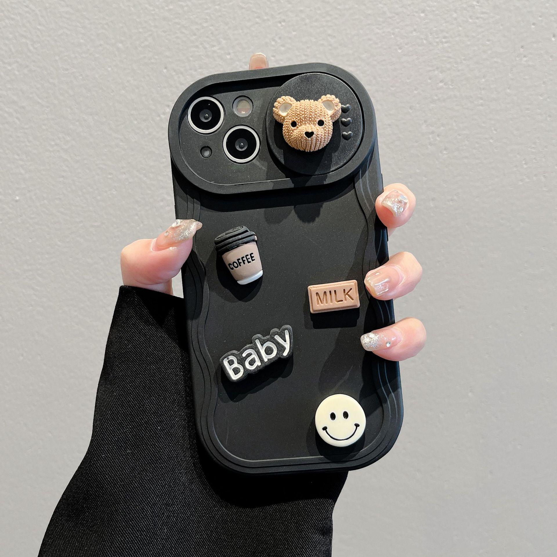 

Волнистое нажимное окно, подходящее для Apple 16PRO Coffee Bear, мобильный чехол для iPhone XR/11, полнофункциональный защитный чехол от падения Apple 16PLUS