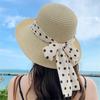 Actress Hat for UV Foldable Straw Polka Dot Cute Face Slimming Popular Straw Sunburn Swimming [Lhyxuuk] Women, Protection, Hat, Hat, Pattern, Ribbon,