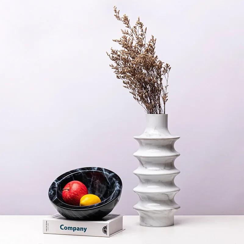 Modern Desktop Decoration Artificial Vase, Creative Abstract Marble Pattern Resin Ball Vase, Living Room Flower Arrangement