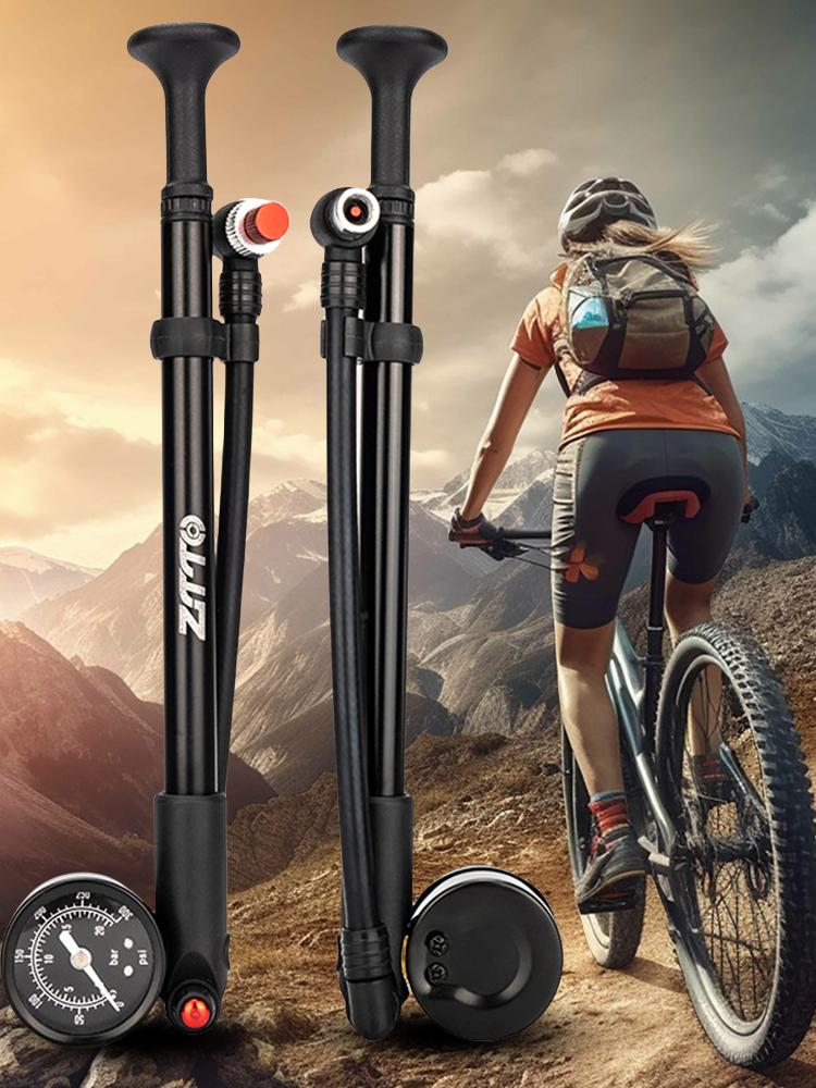 300PSI Bike Air Shock Absorber with Gauge Bike Tire Air Pump High Pressure Portable Cycling Inflator for Fork & Rear Suspension