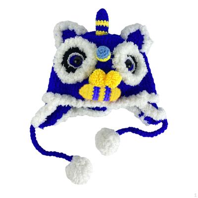 Animal Hat Chinese Lion Dance Embroidered Headgear with Ear Flaps Warm Winter