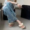 Fashion Niche Retro Leopard Bread Toe Wedge Slippers Women's 2025 Casual Flip Flops Cool Mops