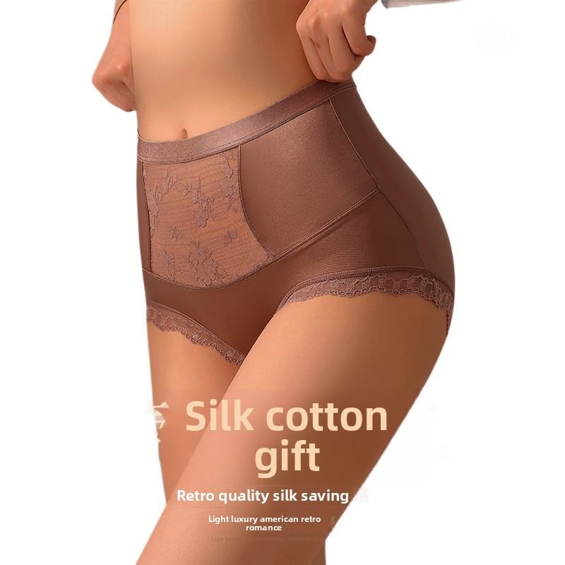 Tamanho Grande Feminino Verão Cetim Renda Sexy Borda Algodão Puro Virilha Sem Marca Cintura Alta Triângulo Calcinha