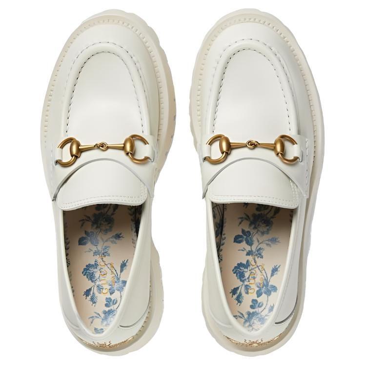 Gucci Horsebit Top Grain Cow Leather Loafers Women's White 761987 DS800 9050