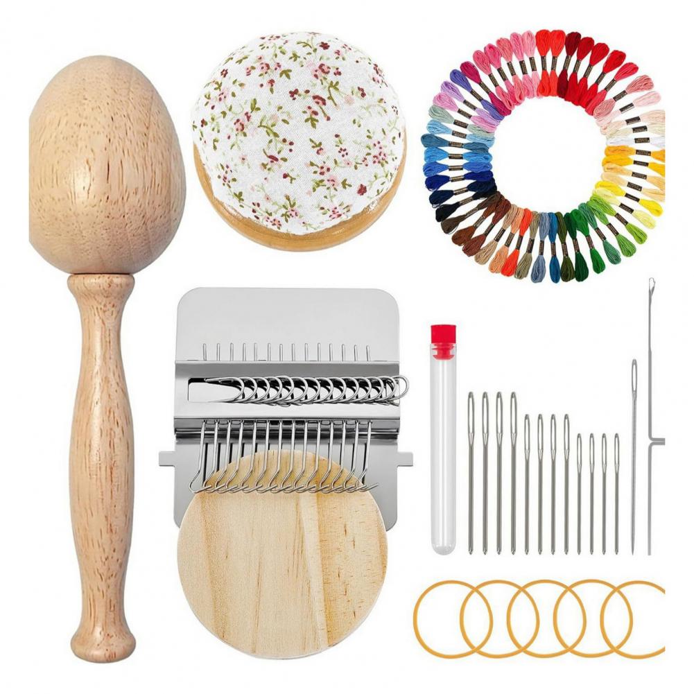 

Complete Darning Kit with Mini Loom, Darning Egg & Mushroom | Speedweve-Style Weaving Tools for Sock & Sweater Repair