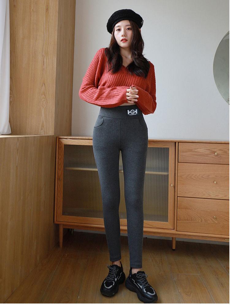 Lamb Fleece with Thickened Outer Layer, Extra Thick Oversized Slim Fit, Winter Base, Warm Cotton Pants for Women