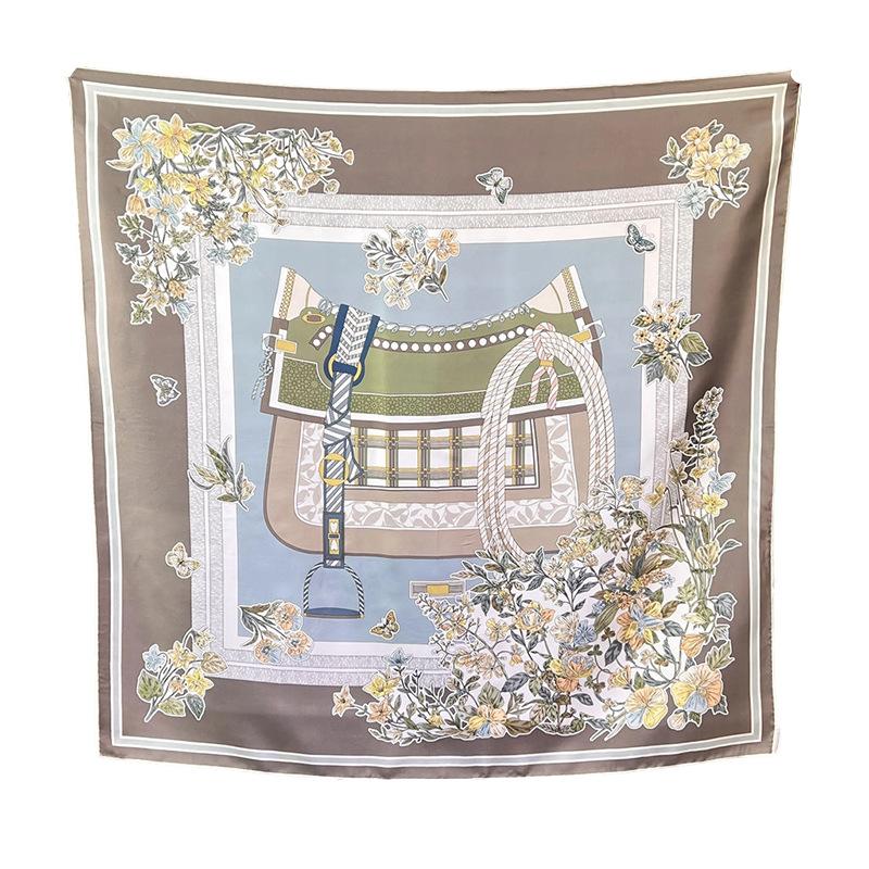 Large Square Scarf Printed Silk Scarf Women'S Spring And Autumn Shawl Yarn Flower Leaf Headscarf Twill Silk Scarf Headscarf