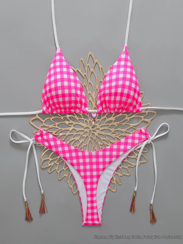 2026 Sexy Plaid Print Two-Piece Bikini Set