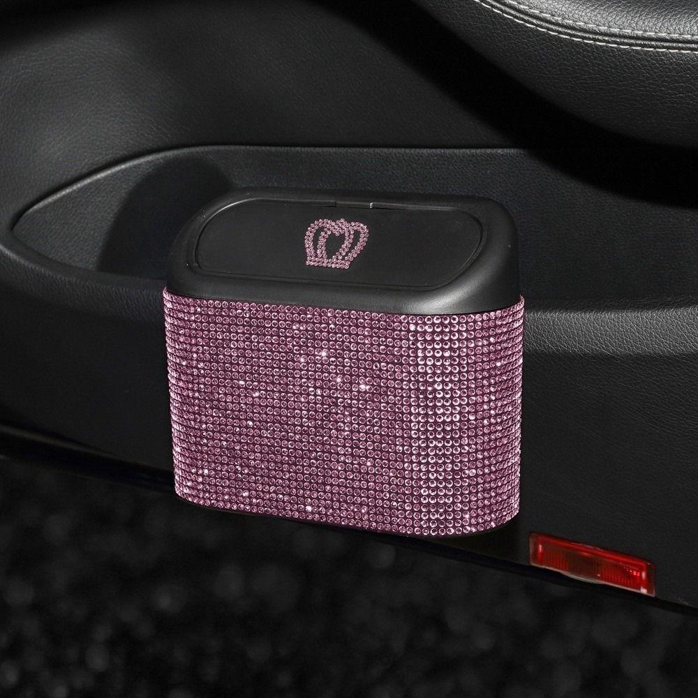 Shimmering Rhinestone Car Seat Back Trash Basket Hanging Mini Desktop Trash Can  Office