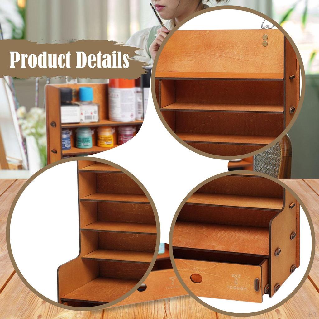 Wooden Paint Rack Wall Mount Paints Organizer Saving Space Durability Easily Install Multipurpose 6