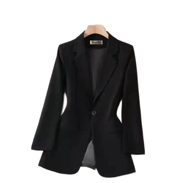 Schwarze lässige Anzugjacke für Damen - Frühjahrs- und Herbstmode mit Rückenschlitz