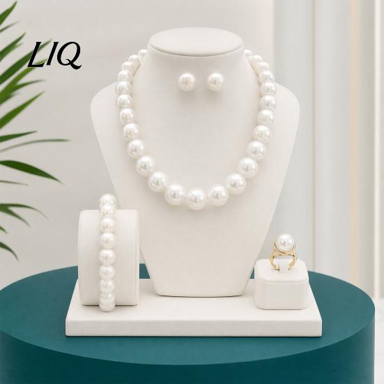 Wedding Necklace Earrings Bracelet 3Pcs/Set Imitation Pearls Jewelry Set, Adjustable Length Choker with Ear Studs Bridal Accessories And Bracelet, Set