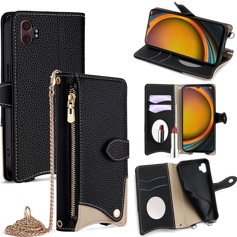For Samsung Galaxy XCover7 Pro Leather Case Wallet Stand Cover Irregular Tail Style with Chain Strap