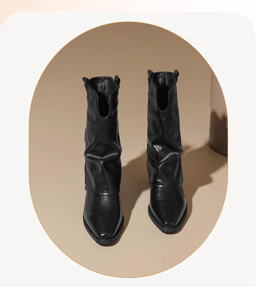 Women s Boots New Style Square Head Fashion Boots Retro Coarse Heel Increased Height Short Boots 35 6580₽