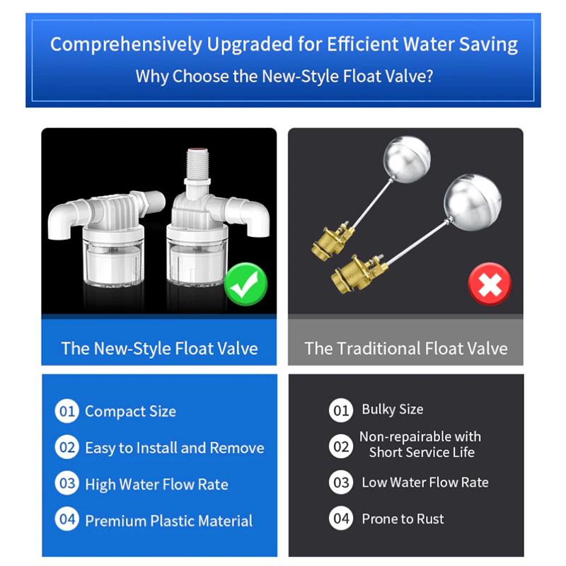 Torre valvola di controllo automatico del livello dell'acqua da 1/2" 3/4" con sfera galleggiante installata all'interno del serbatoio, ingresso e uscita senza spina.