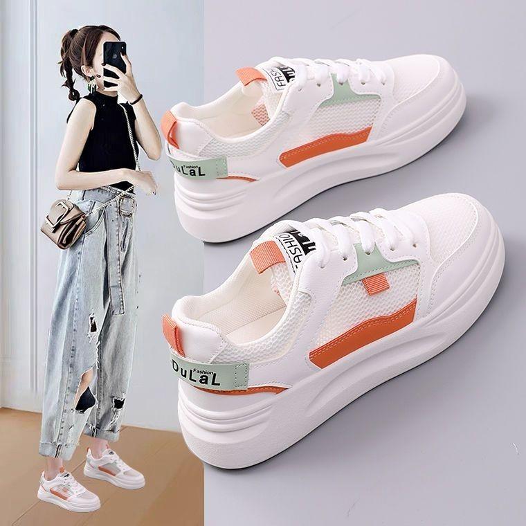 

Платформенные белые женские весенне-летние сетчатые дышащие туфли на маффиновом каблуке, с высотой каблука, увеличивающие рост, повседневные спортивные туфли, кеды 35 оранжевый