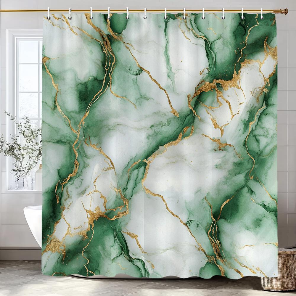 Cortina de Ducha con Impresión Flow Art Mármol Verde, Cortina de Ducha Decorativa para Baño, Cortina de Ducha Impermeable con Ganchos