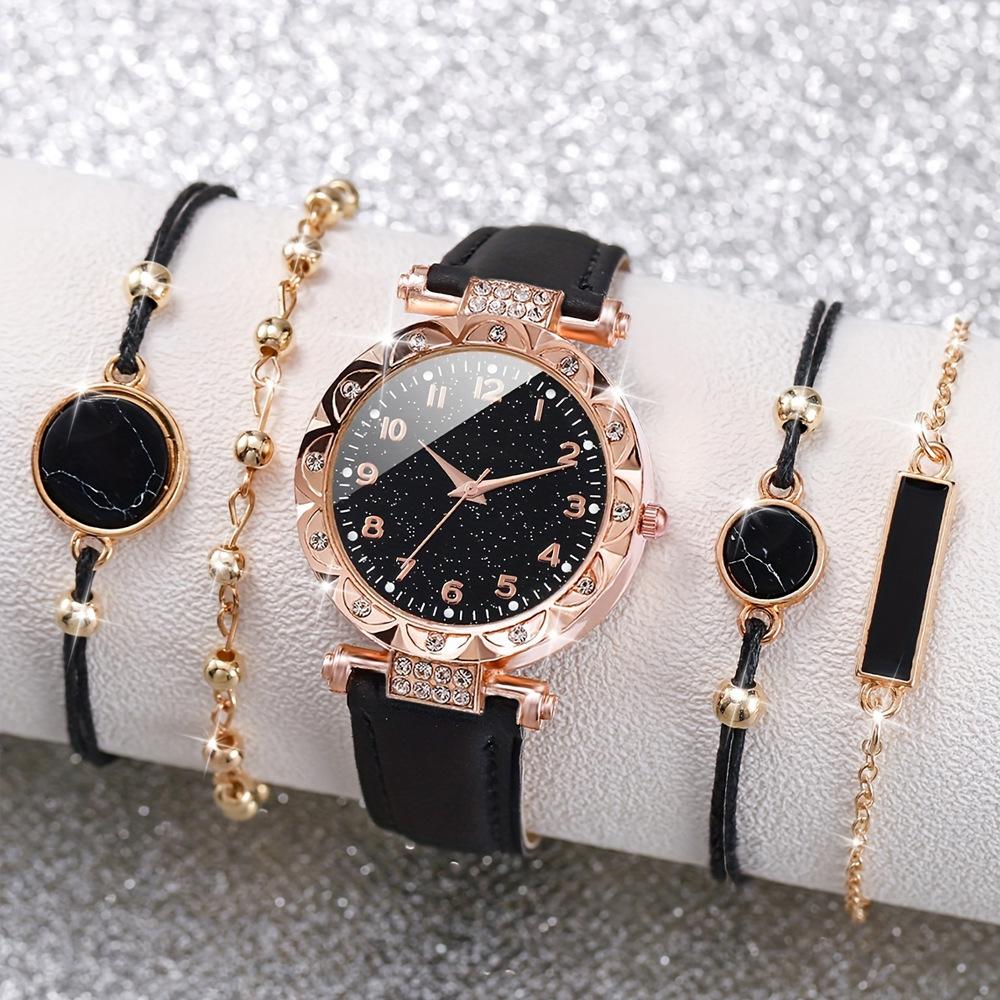 Diamond Watch Women's Belt Digital Disc Quartz Watch High Value Clover Jewelry Watch Set