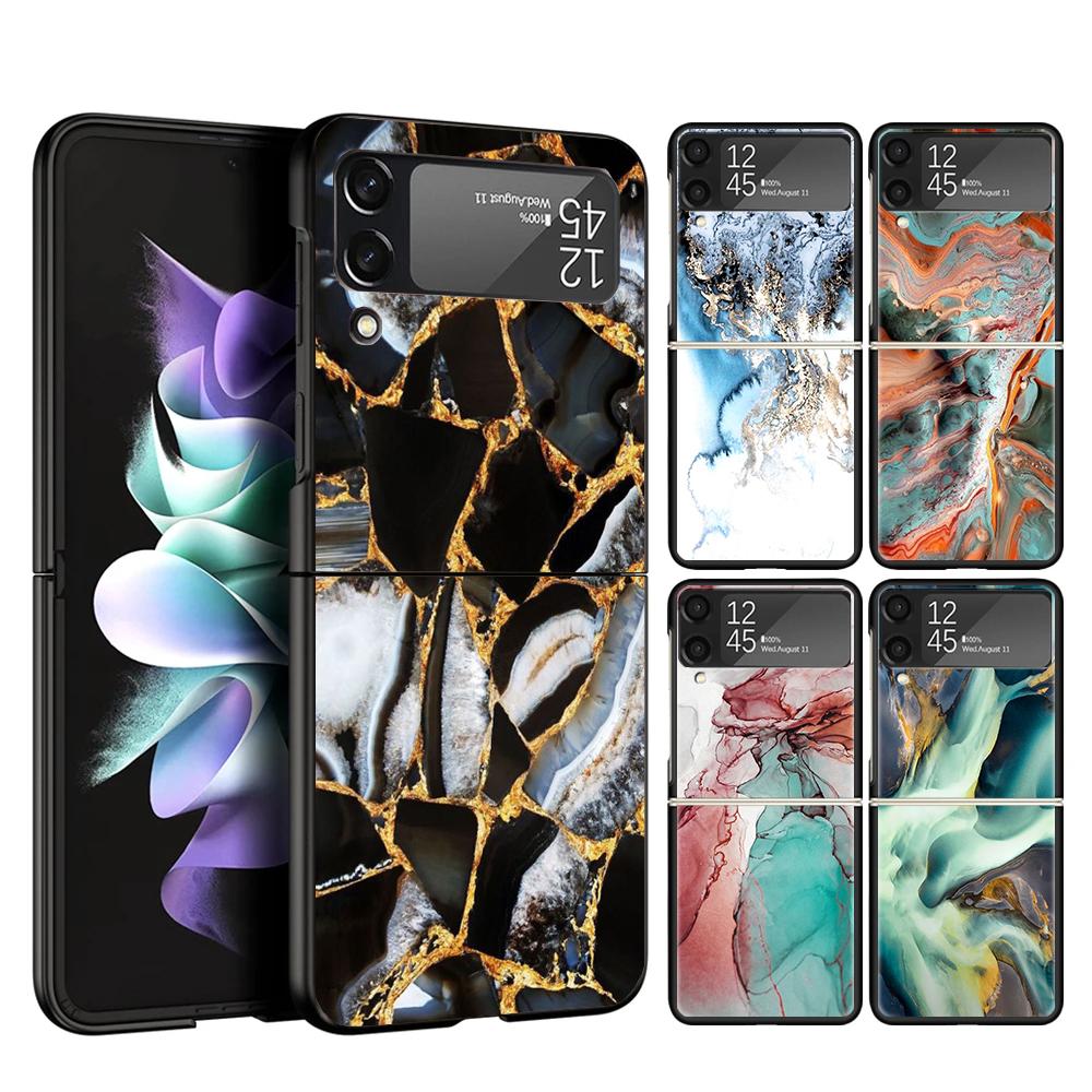 Fashion Geometric Marble Cover Phone Case For Samsung Galaxy Z Flip 7 6 5 4 3 5G Flip7 Flip6 Flip5 Flip4 Flip3 Black Fundas Shel