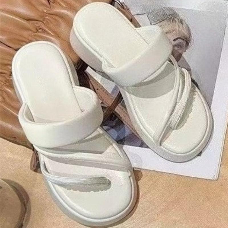 

Модные хрустальные сандалии с ремешком между пальцем и бабочкой Женские 2025 Лето Пляжный отдых Блестящие ремешки Клинья Шлепанцы Женские Массивная платформа Шлепанцы 35 бежевый