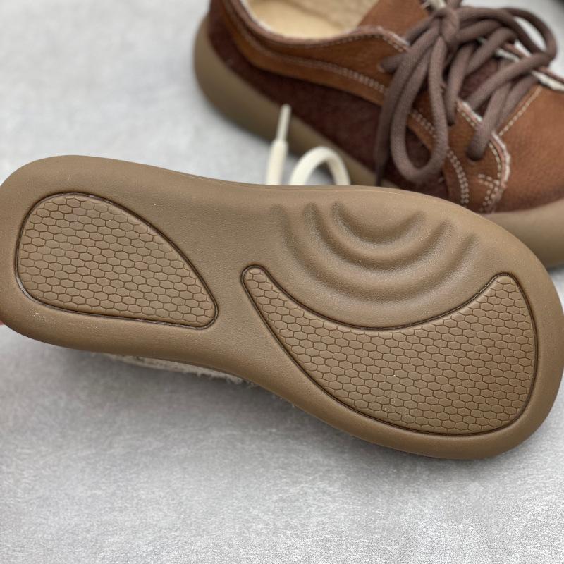 Johnature Retro Flats Genuine Leather Plush Warm Cotton Shoes Cow Leather Thick Soled Women's Shoes