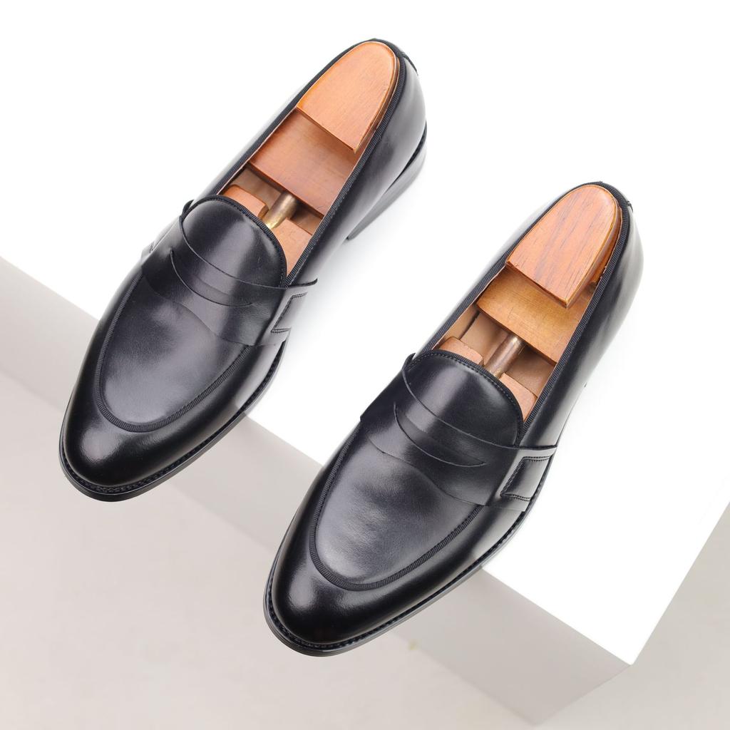 Large Size New European and American Business Leather Shoes British Penny Loafers Cover Feet and Pedal Genuine Leather Beanie Shoes
